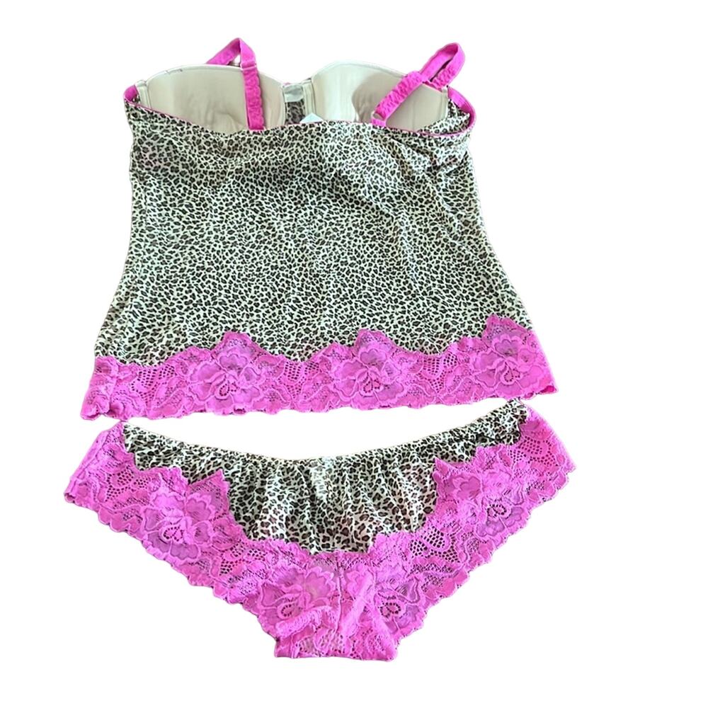 Cheetah Print with Pink Lace Bra Camisole & Panties Lingerie Woman Size Medium - Picture 2 of 8